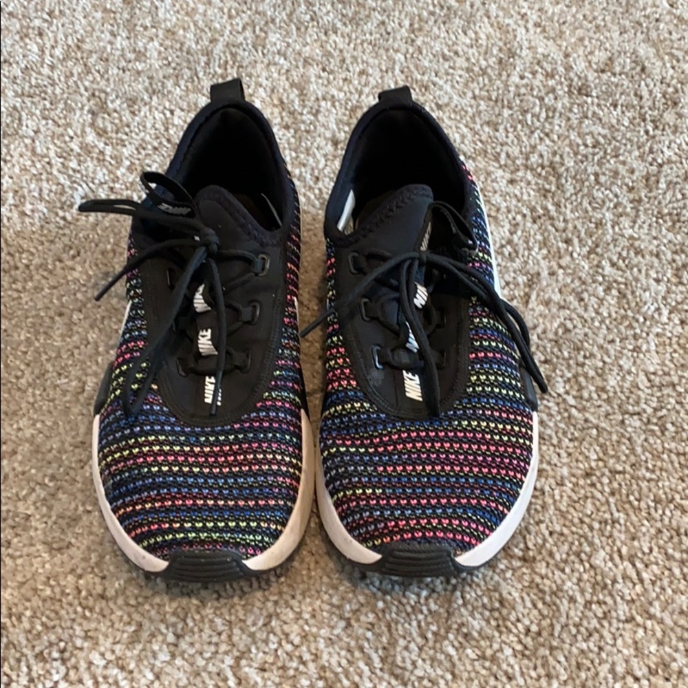 girl’s rainbow knit nike running shoes